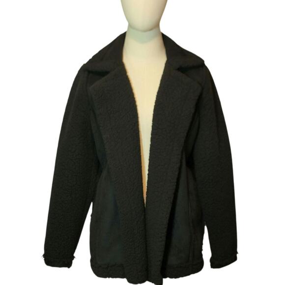 Caslon Black Faux Suede Sherpa Jacket Open Front Cozy Casual Fall Layering M - Picture 7 of 12